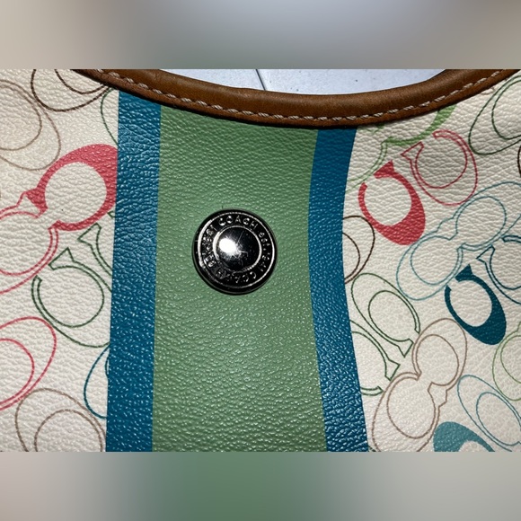 COACH 2 WAYS COATED CANVAS & LEATHER HOBO CROSS BODY SHOULDER HANDBAG - Picture 2 of 16